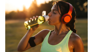 Woman hydrating while running